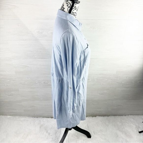 J. Jill Rain Drop Linen Blend Roll Sleeve Button Down Shift Dress - Picture 5 of 10